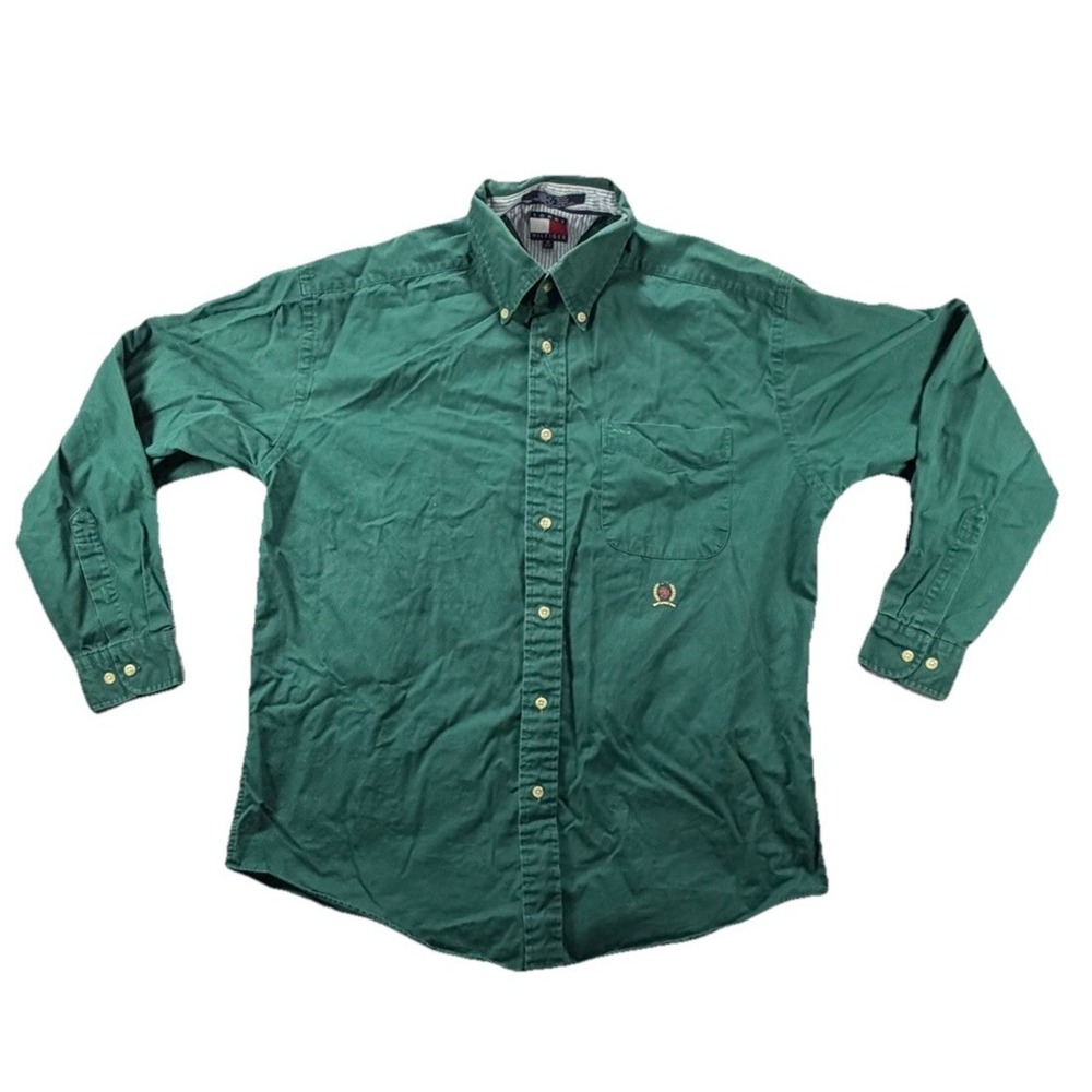 Tommy Hilfiger Shirt Men's Green Size M Long Sleeve Button Down Front Pocket